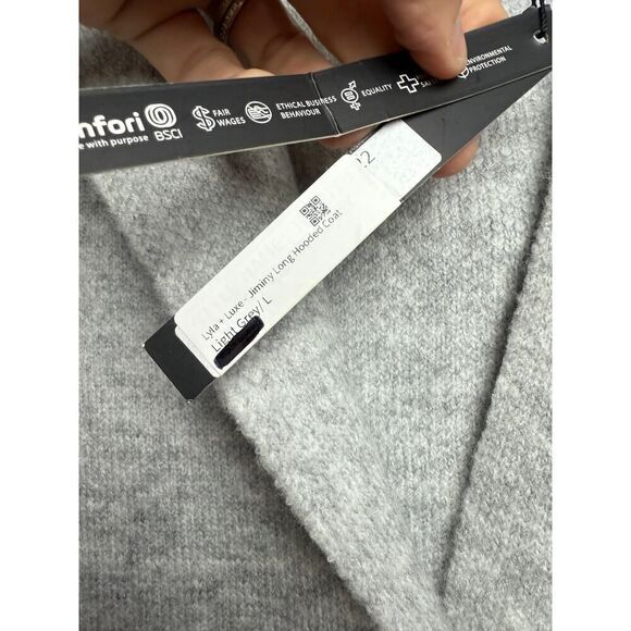 NWT Lyla + Luxe Grey Jiminy Hooded Coatigan Sz. L - Picture 6 of 7